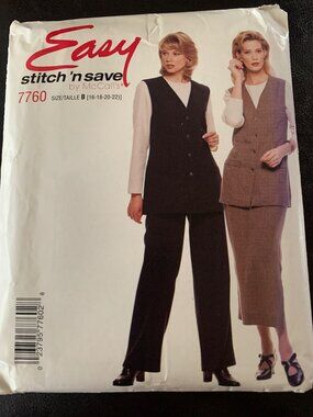 McCall's Misses Shirt Vest Pant Skirt Sewing Pattern Size 16 18 20 22 7760 Uncut